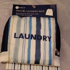 miamica Blue Grey & White Striped Travel Laundry Bag Brand New Li